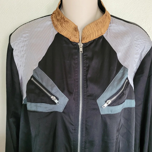 Gimmicks by BKE Black Zip Up Satin Feeling Varsity Jacket Size Women's Large - Picture 5 of 10